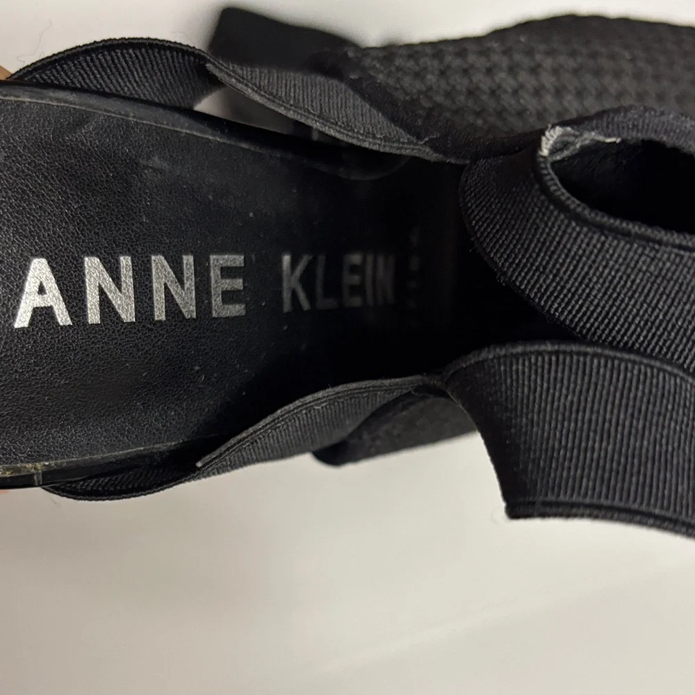 Anne Klein Black Knit Open-Toe Heels
